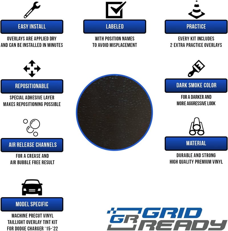 GRIDREADY Compatible with 2015-2023 Dodge Charger Tail Light Tint Kit precut Dark Black Smoke Overlays. Vinyl taillight Accessories - Image 5